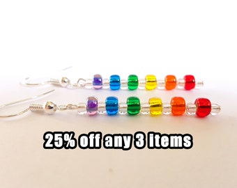 Colourful Rainbow Chakra Drop Earrings - hypoallergenic option