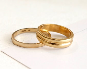 14K Gold His and Her Rings, Matching Wedding Rings, Gold Wedding Band Set, Gold Rings for Couples, Man and Women Bands, Classic Wedding Ring