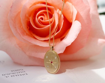 Handmade Solid Gold Ruby Diamond Star Necklace: Art Deco Pendant