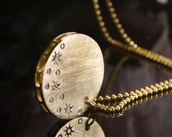 18K Gold Diamond Celestial Necklace: North Star Medallion Pendant