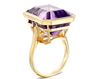 Gold Amethyst Stone Ring, Oval Amethyst Ring, Big Cocktail Ring, Chunky Gemstone Ring, Purple Ring, Hilling Jewelry ,Precious Stone Ring