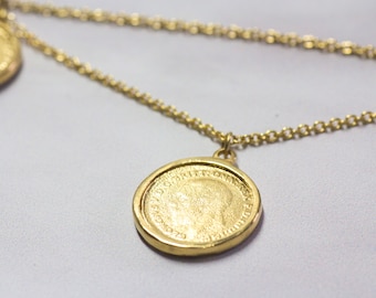 14K Solid Gold Coin Pendant, Contemporary Pendant, Modern Pendant, Boho Chic Pendant, Unique Gold Pendant, Dainty Pendant, Pendant for Women