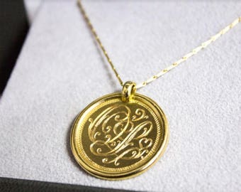 14K Gold Initial Coin Pendant Necklace