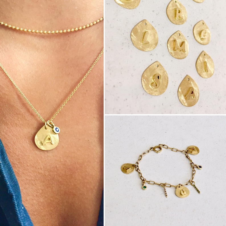 Gold Initial Charm Necklace Personalized Pendant Custom Gold Etsy UK