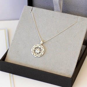 Sterling Silver Compass Necklace: Vintage North Star Pendant
