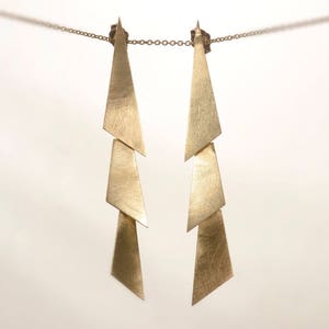 14K Gold Triangle Earrings, Geometric Earrings Gold Long Earrings, Gold Drop Earrings, Chunky Earrings, Boho Earrings, Gold Dangle Earrings image 1