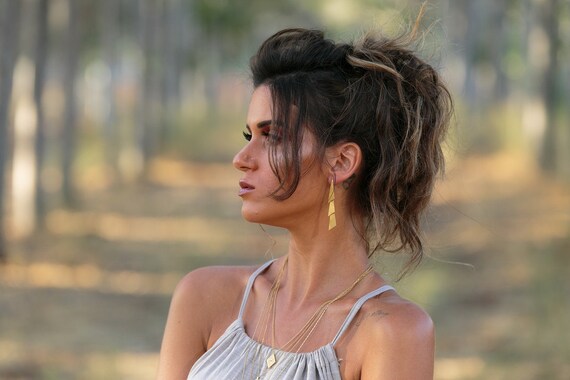 Gold triangle on sale dangle earrings