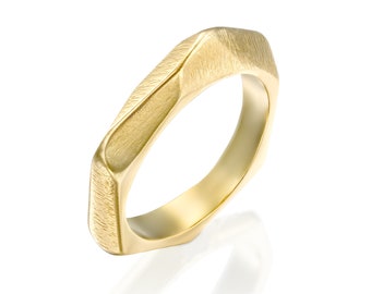 Unique Wedding Band, Faceted Gold Ring, Gold Wedding Ring, Unique Gold Jewelry, Solid Gold Ring, Promise Ring, Stackable Ring, Bridal Ring