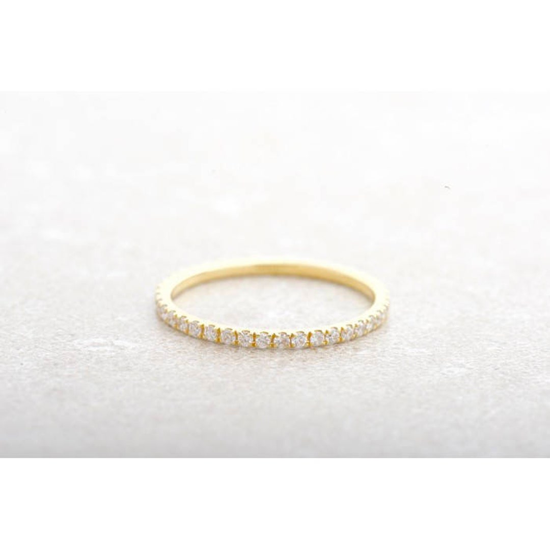 14K Gold Diamond Eternity Ring: Thin Micro Pave Wedding Band - Etsy