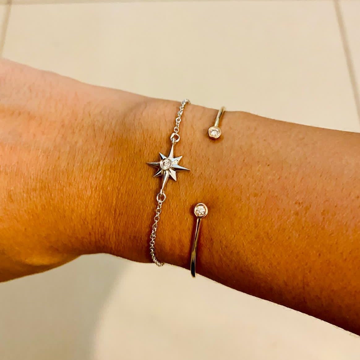 14K Gold Compass Bracelet, Diamond Bracelet, Modern Bracelet, Boho