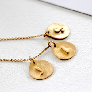 Charm Pendant Necklace, Gold Initial Charm, Name Pendant, Personalized Letter, Solid Gold jewelry, Gold Disc Charm, 3d letters custom, 14k image 2