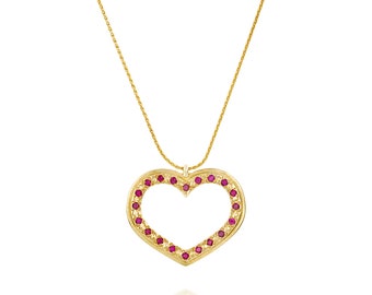 14K Gold Heart Necklace: Ruby July Birthstone Pendant