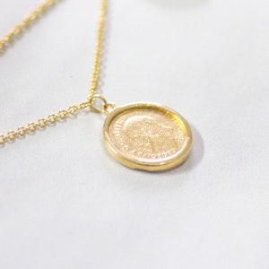 14K Solid Gold Coin Pendant and Necklace