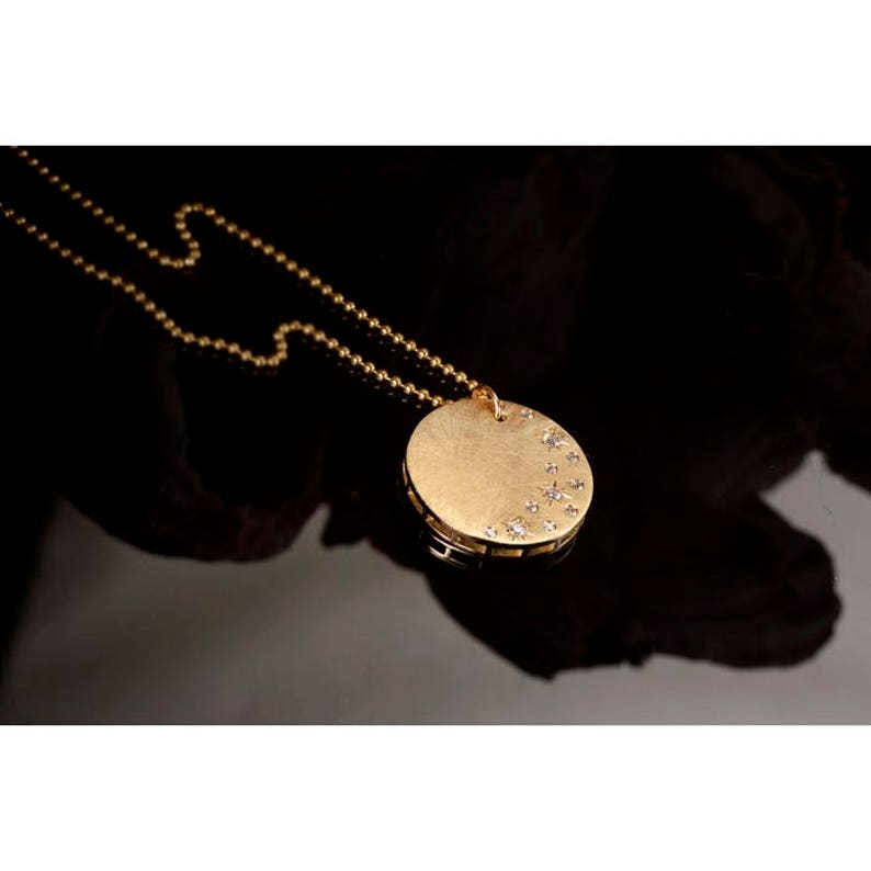 Coin Necklace Circle Necklace Gold and Diamonds Necklace Etsy