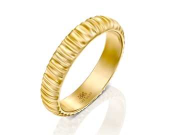 14K Gold Bridal Ring, Sculpted Gold Ring, Textured Wedding Band, Stackable Gold Ring, Textured Gold Band, Unique Wedding Ring, Fine Rings