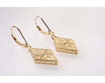 Gold Earrings Ready To Ship, Geometric Earrings, Unique Wedding Jewelry, Bridal Earrings Gold, Solid Gold Jewelry, Hanging Earrings