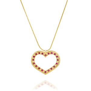 14K Gold Heart Pendant Necklace: Genuine Ruby July Birthstone