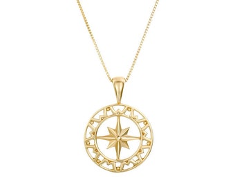 18K Gold Compass Pendant Necklace: Inspirational Wanderlust Jewelry