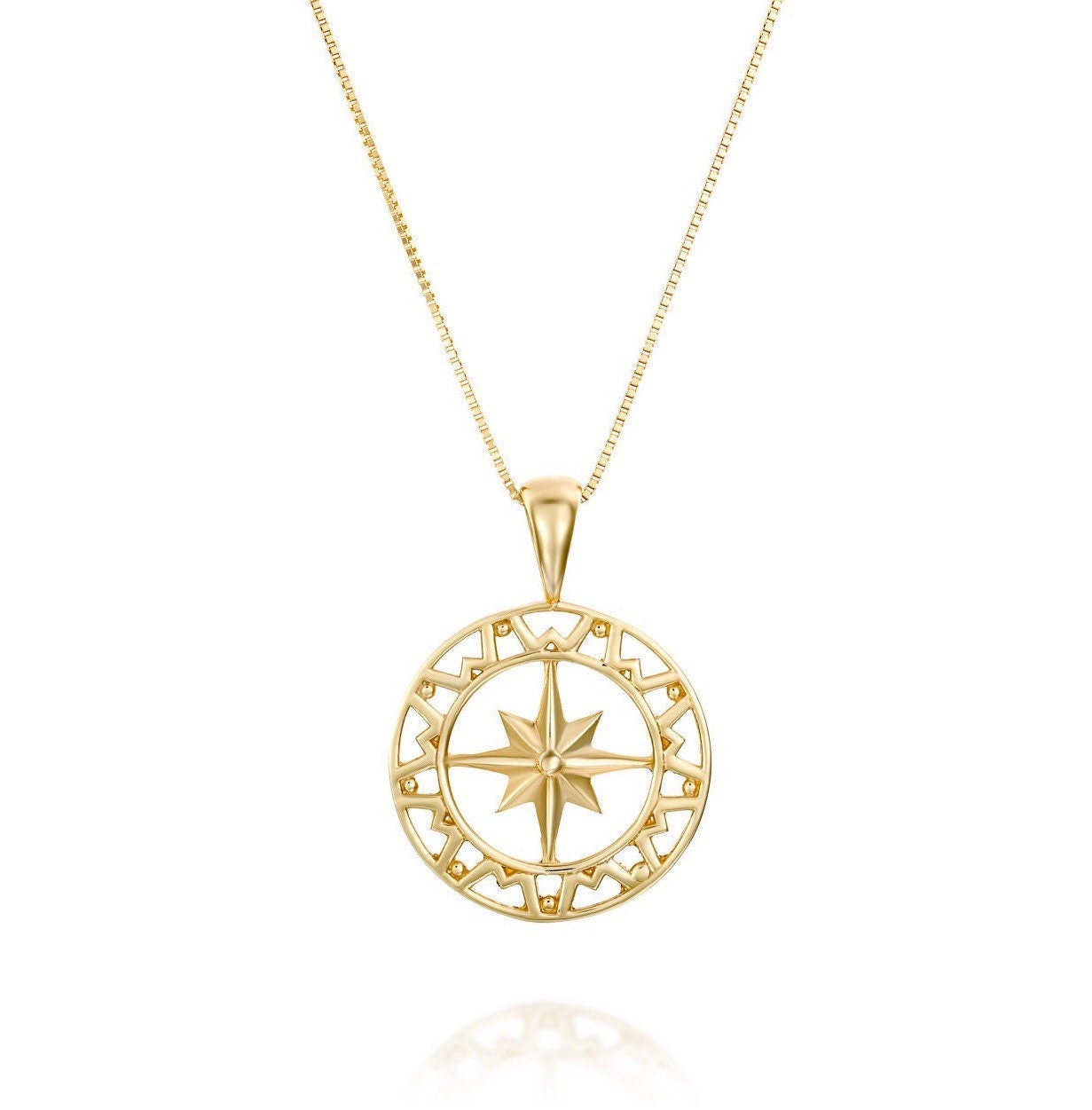 Buy Compass Pendant Necklace Gold Mens Gold Necklace 18K Gold Plated North  Star Pendant Figaro Chain Mens Gold Compass Gift for Him Online in India -  Etsy