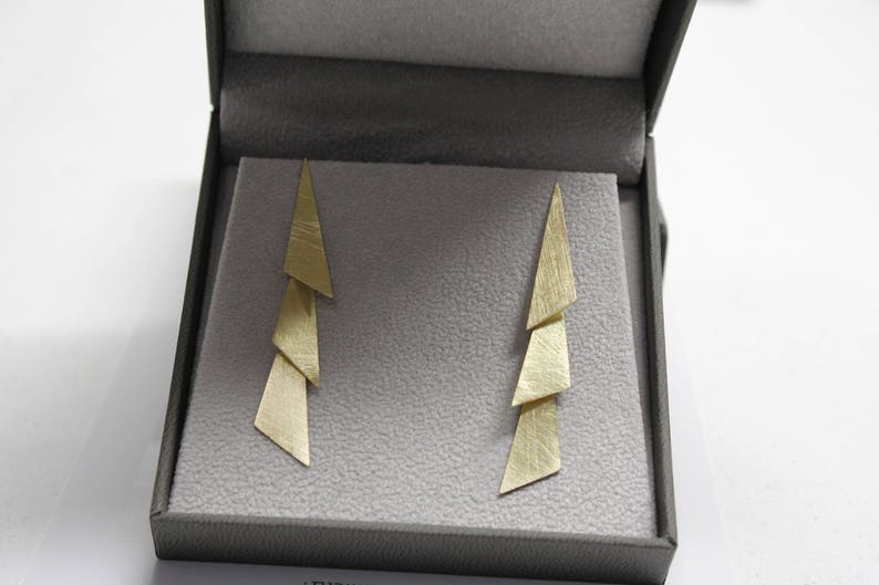 14K Gold Triangle Earrings, Geometric Earrings Gold Long Earrings, Gold Drop Earrings, Chunky Earrings, Boho Earrings, Gold Dangle Earrings image 3