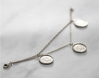 Silver Roman Coin Bracelet, Dainty Bracelet for Women, Vintage Silver Bracelet, Boho Bracelet, Modern Bracelet, Greece Coin Bracelet