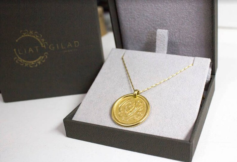 14K Gold Initial Pendant Gold Coin Necklace Custom Letter Etsy