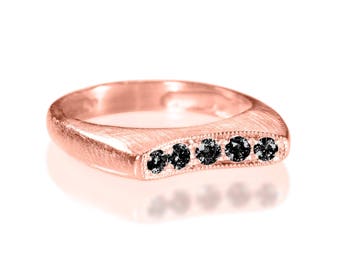 Rose Gold Ring, Black Diamonds Ring, Engagement Ring, 14k Ring, Size 7, Promise Ring