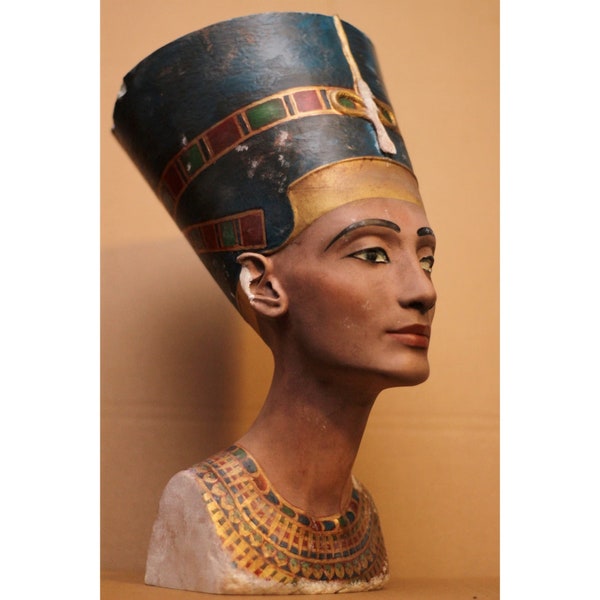 Nefertiti Bust Original colors Statue, Egyptian Queen Nefertiti Sculpture Ancient Nofretete Real colors gift for her historic