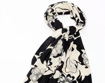 Black and off White Women’s Scarf - Cool Polyester Head Wrap - Quality Fabric Scarfs for Head/Neck - Beautiful Party Wearing - Gift for Her