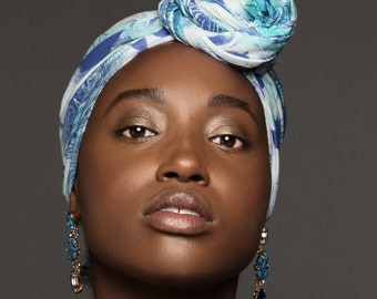 Lovely Blue and White patterned head wrap/head wrap/turban/also available as scarf