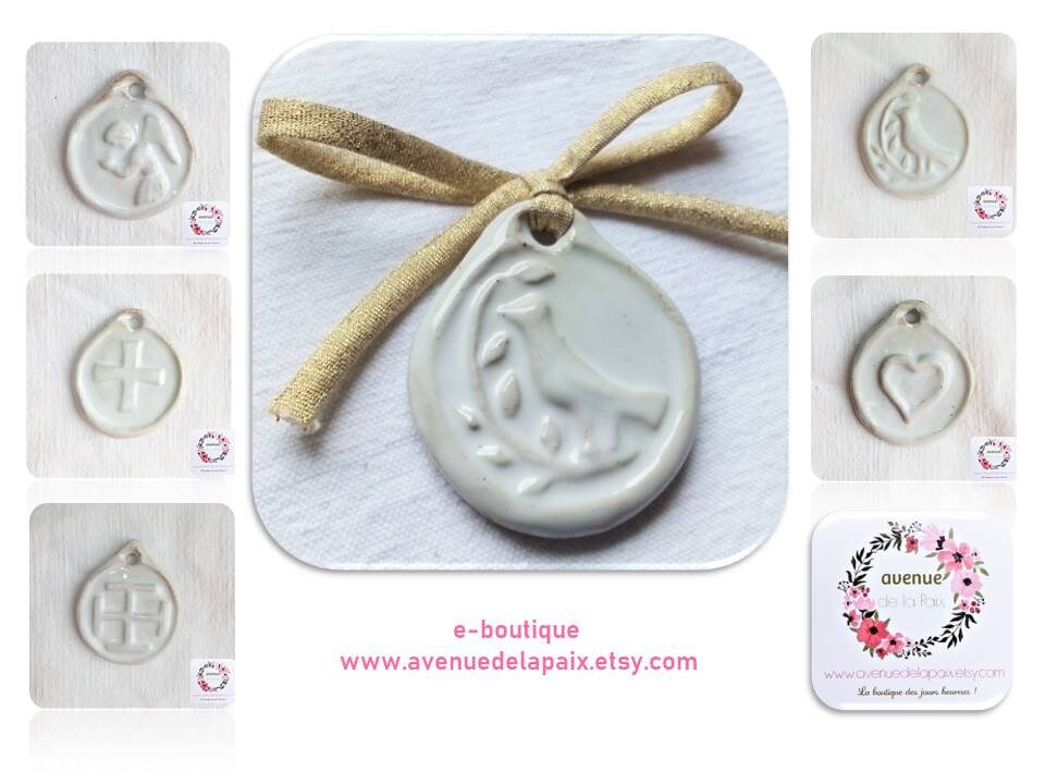 Colombe de La Paix en Céramique à Accrocher et Cordon Doré