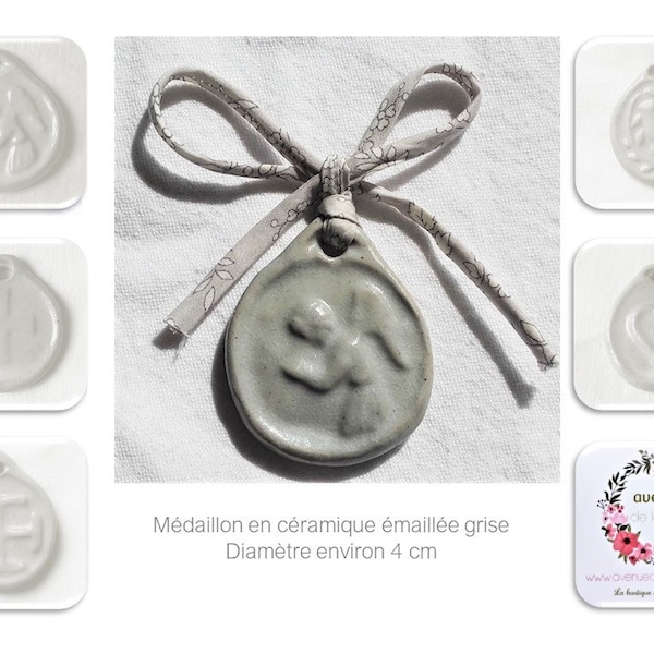 GRIS & GRIS capel Médaillon en céramique, Médaille à accrocher, médaille de berceau, cadeau de naissance, cadeau de baptême