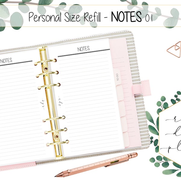 PRINTABLE Personal Size Notes Page Lined Notes Inserts Minimal Planner Refill Printable Planner Pages Ring Bound Refill PRINT