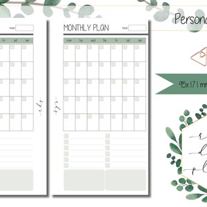 PRINTABLE Personal Size Monthly Planner Month on One Page Monthly ...