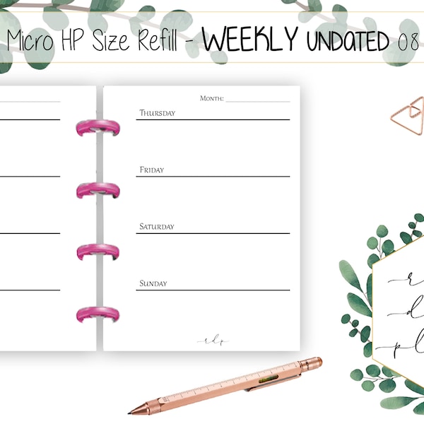 PRINTABLE Micro HP Size Printable Planner Micro HP Inserts Micro Happy Planner Weekly Inserts Weekly Planner Undated Inserts Agenda Wo2P