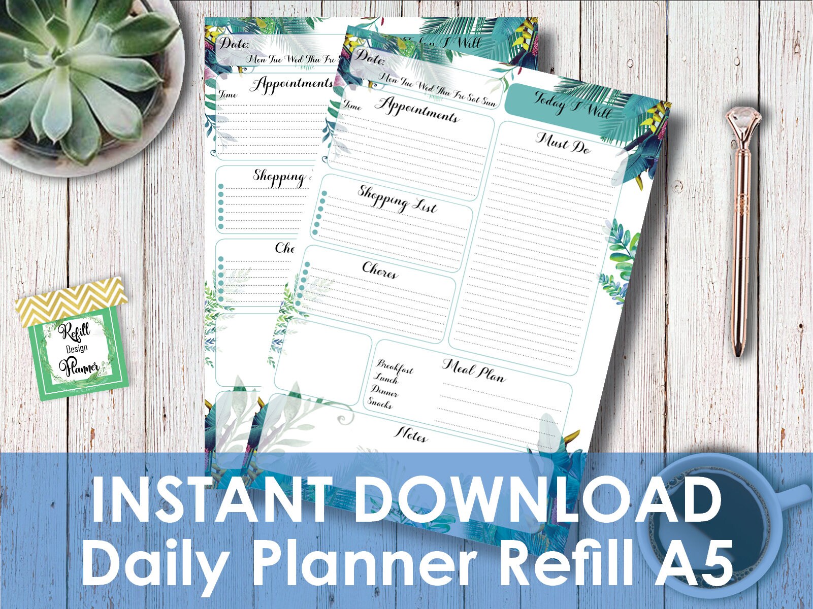 Refill Giornaliero Stampabile Refill Agenda A5 Ricambio per Etsy