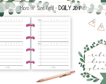 PRINTABLE Micro HP Size Printable Planner Micro HP Inserts Micro Happy Planner Daily Inserts Daily Planner Undated Insert 2 days 1 page 2D1P