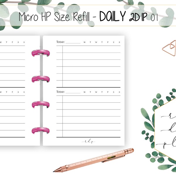 PRINTABLE Micro HP Size Printable Planner Micro HP Inserts Micro Happy Planner Daily Inserts Daily Planner Undated Insert 2 days 1 page 2D1P