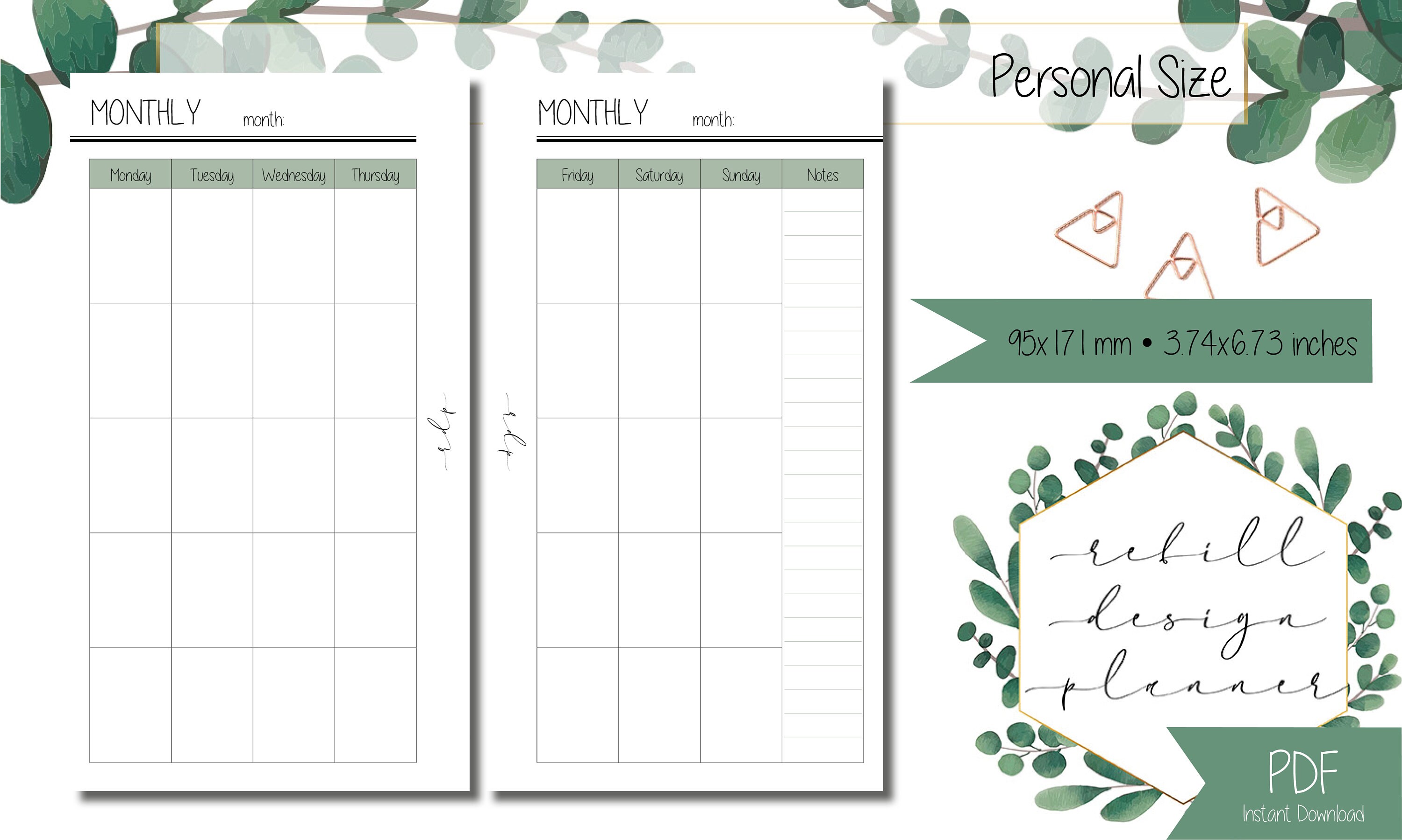 PRINTABLE Personal Size Monthly Planner Month on Two Pages Monthly ...