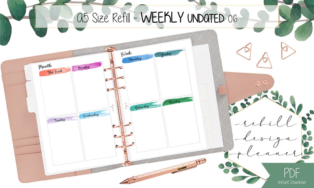 PRINTABLE A5 Size Weekly Planner Refill Vertical Layout Week - Etsy