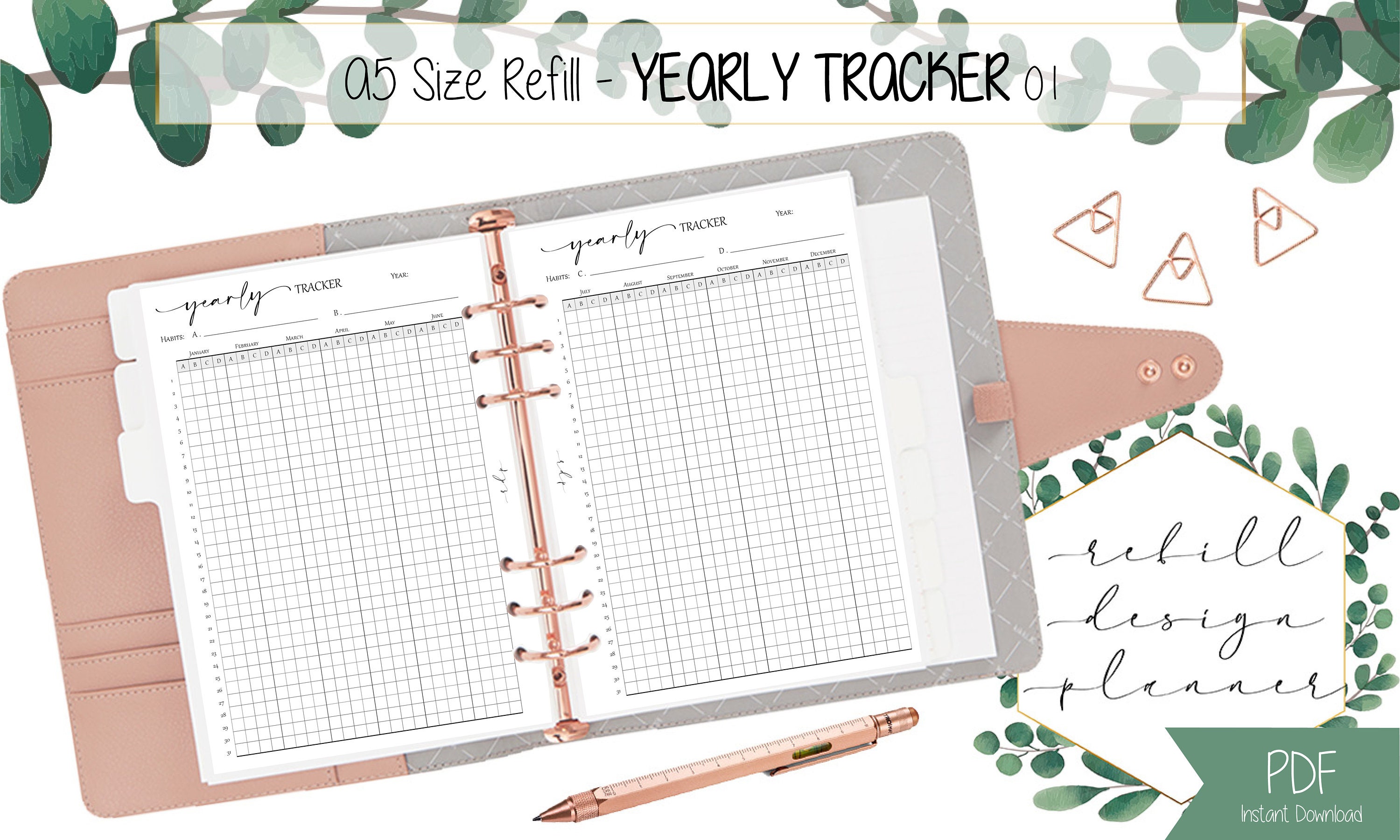 PRINTABLE A5 Size Yearly Tracker Sheet A5 Printable Planner Inserts ...