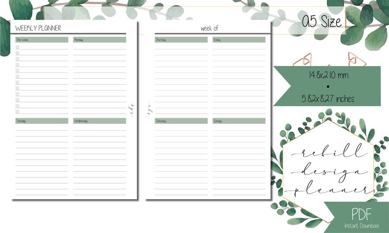 PRINTABLE A5 Size Weekly Planner Week on Two Pages Weekly Undated ...