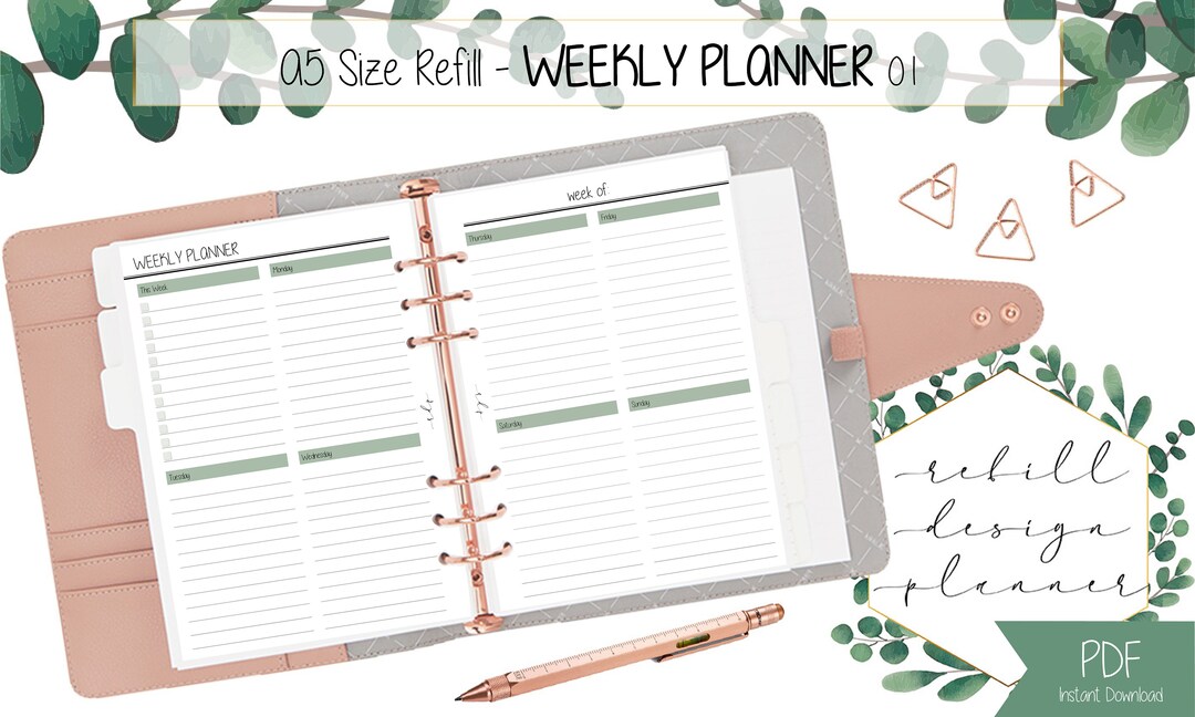 PRINTABLE A5 Size Weekly Planner Week on Two Pages Weekly Undated ...
