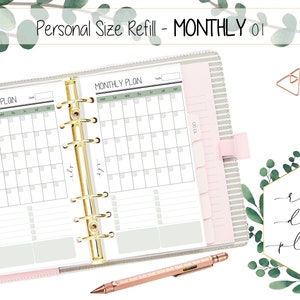 PRINTABLE Personal Size Monthly Planner Month on One Page Monthly ...