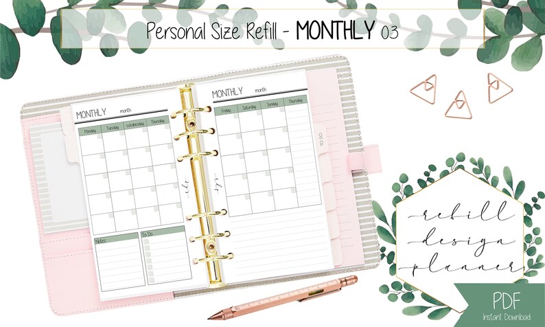 PRINTABLE Personal Size Monthly Planner Month on Two Pages Monthly ...
