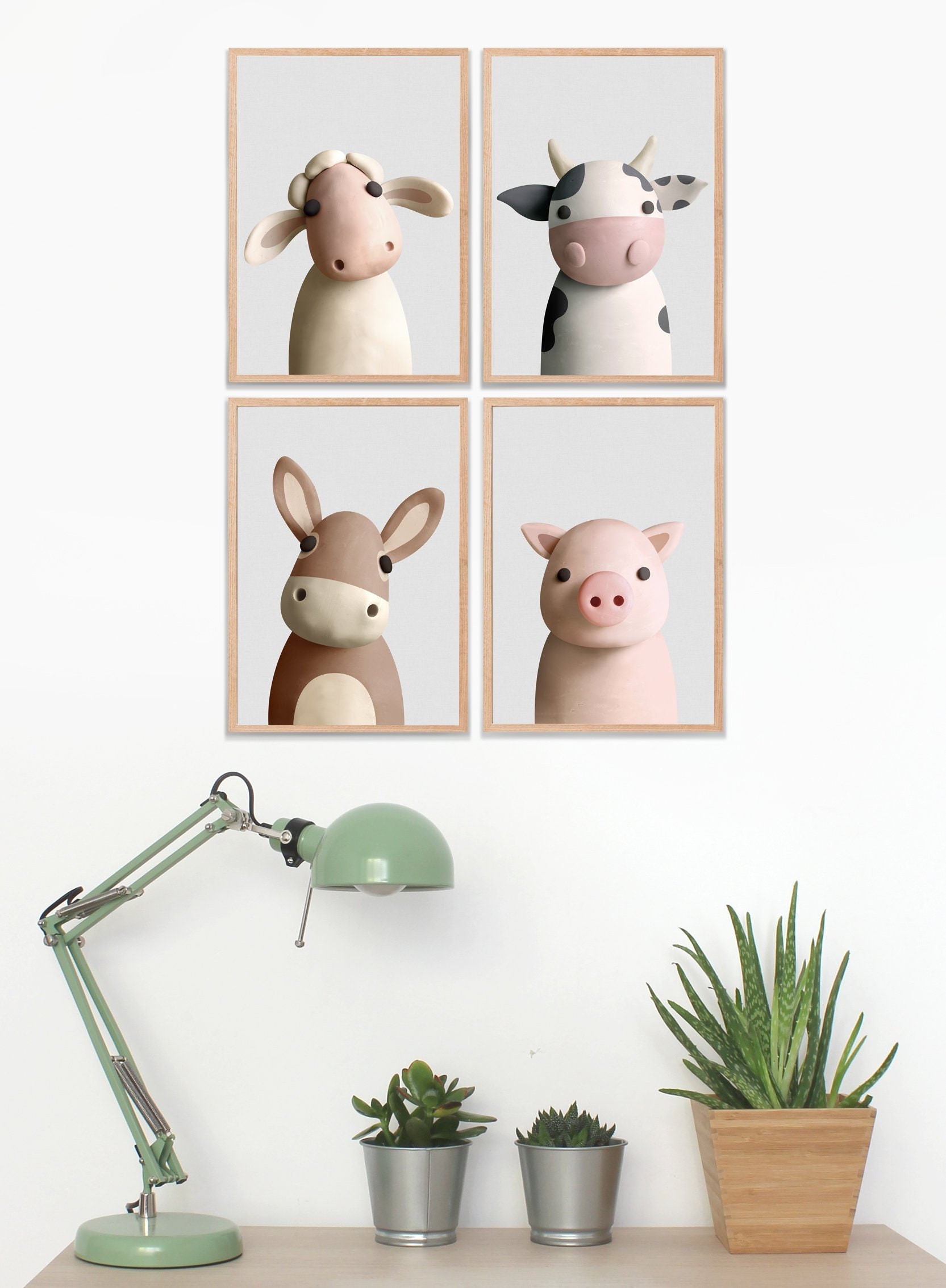 Farm Animal Prints Set, Farmhouse Animals Nursery Art Set of 4, Animals ...