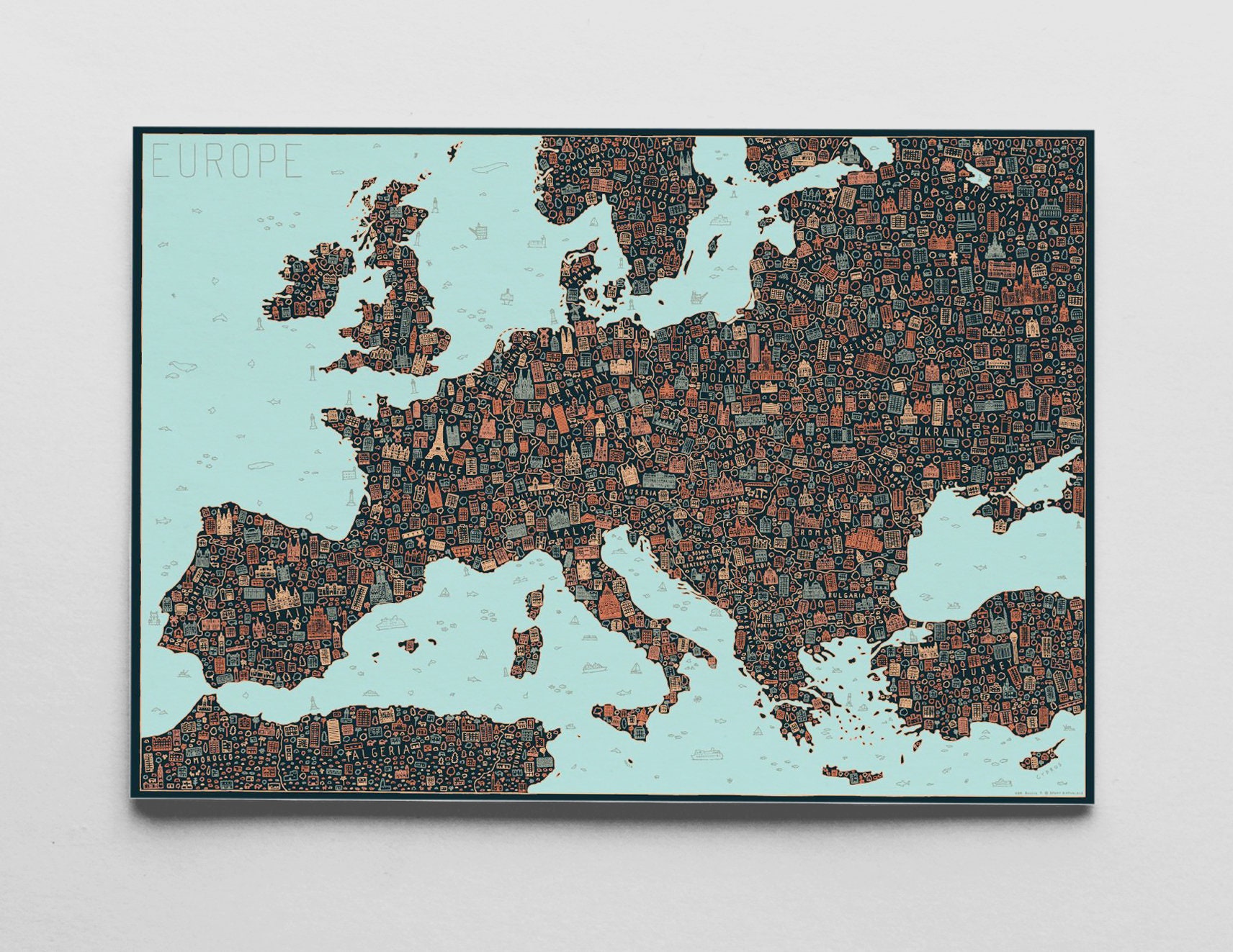EUROPA Design Karte Poster Kunstdruck 'dunkle | Etsy