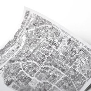 Póster con diseño de mapa de BUDAPEST, impresión artística - 'blanco y negro'
