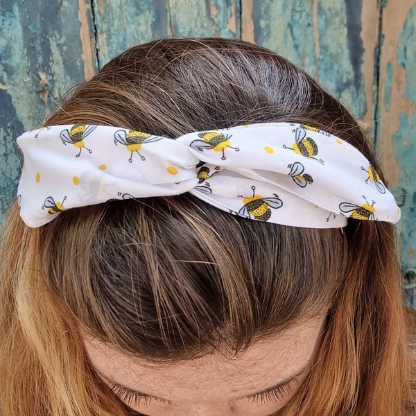 Wired Headband | White Cute Bumble Bees Wired Headband