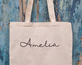 Custom Name / Wording  Embroidered Tote | Custom Font and Colour | Cotton Canvas Shopping Bag | Personalised Colours | Regular or Large Tote